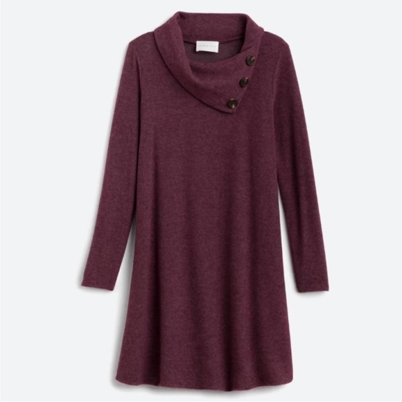 French Grey Dresses & Skirts - French Grey Women’s Burgundy Anita Sweater Dress with Asymmetrical Cowl Neckline
